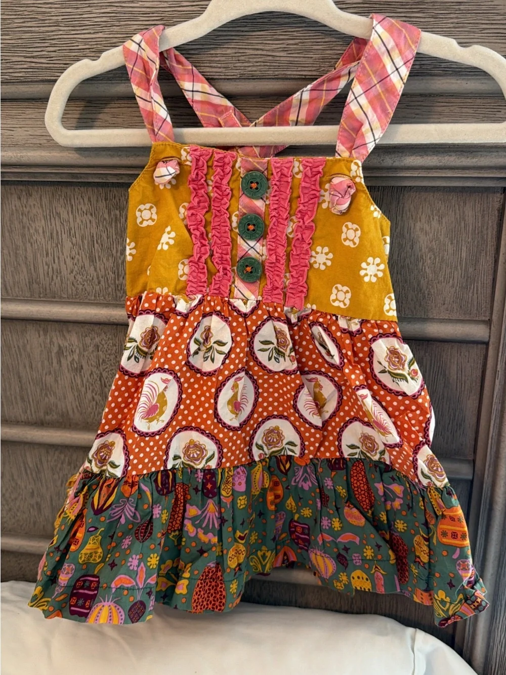 Matilda Jane Mustard Yellow, Orange, Green Patterned Tiered Dress
